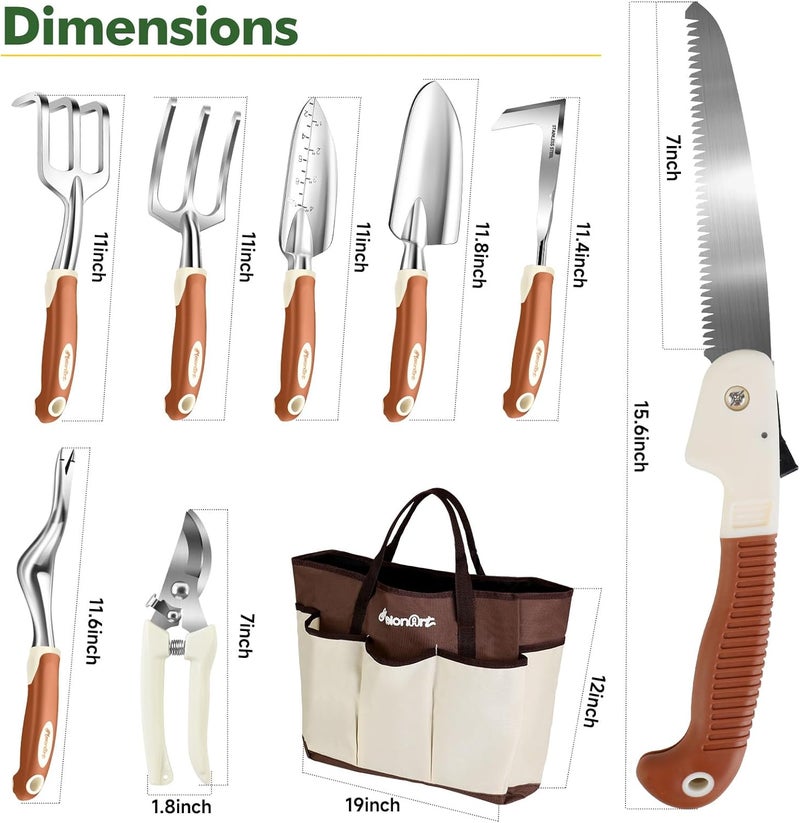MelonArt Garden Tool Set,10 Pcs Heavy Duty Gardening Hand Tool Kit for Women Aluminum with Non Slip Ergonomic Handle, Storage Tote Bag and Gardening Gloves, Ideal Gifts for Women and Men - Image 5